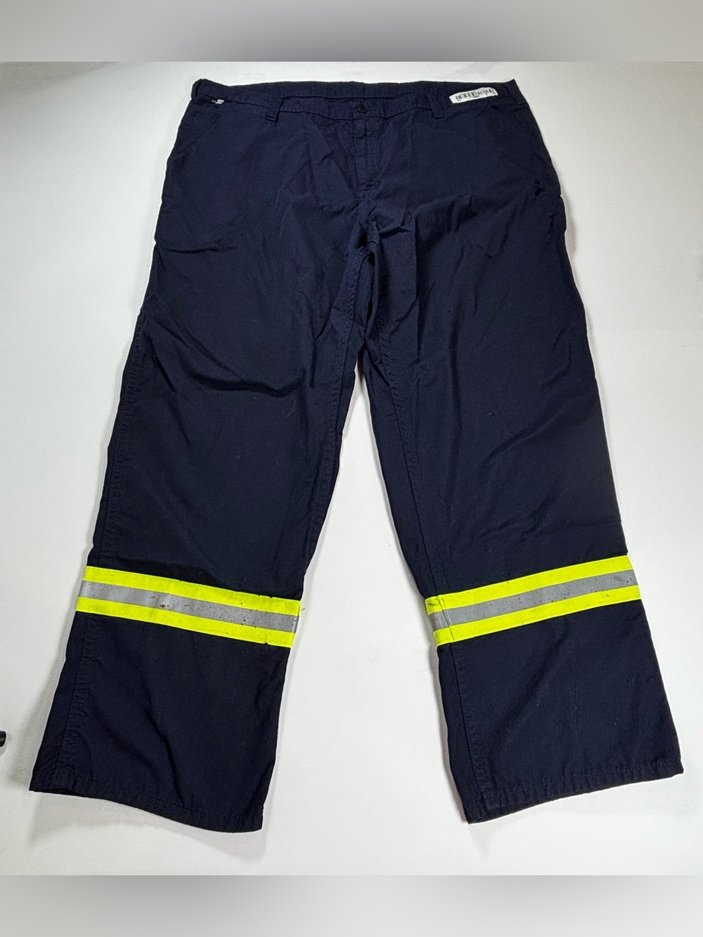 Carhartt Navy Work Pants with Yellow Reflective Stripes